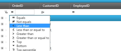 Filter data as you type in the WPF grid using specific expressions.