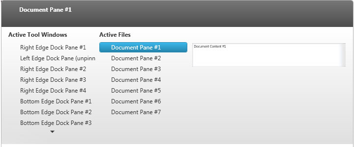 Users can preview different content panes with the WPF dock manager content pane navigator feature.
