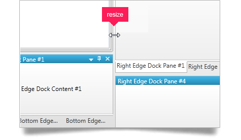 Resize docked content panes by dragging any edge into the desired position.