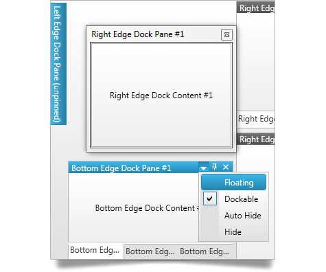 Users can recreate the Visual Studio document experience within their application with the WPF Visual Studio Dock control feature.