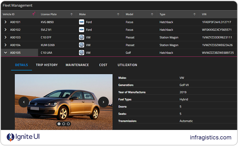 fleet management system with ignite ui for react