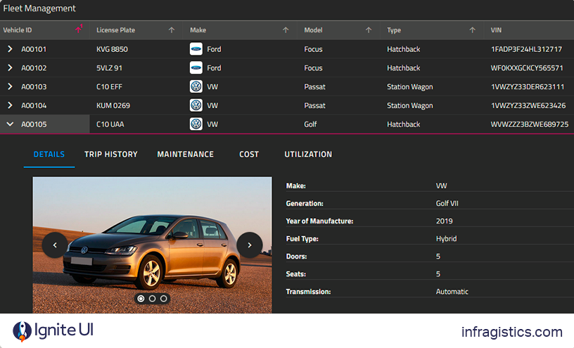 fleet management system as react grid examples