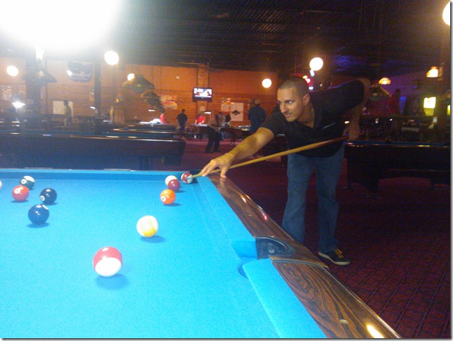 Brian Lagunas shooting pool after the Omaha .NET User Group
