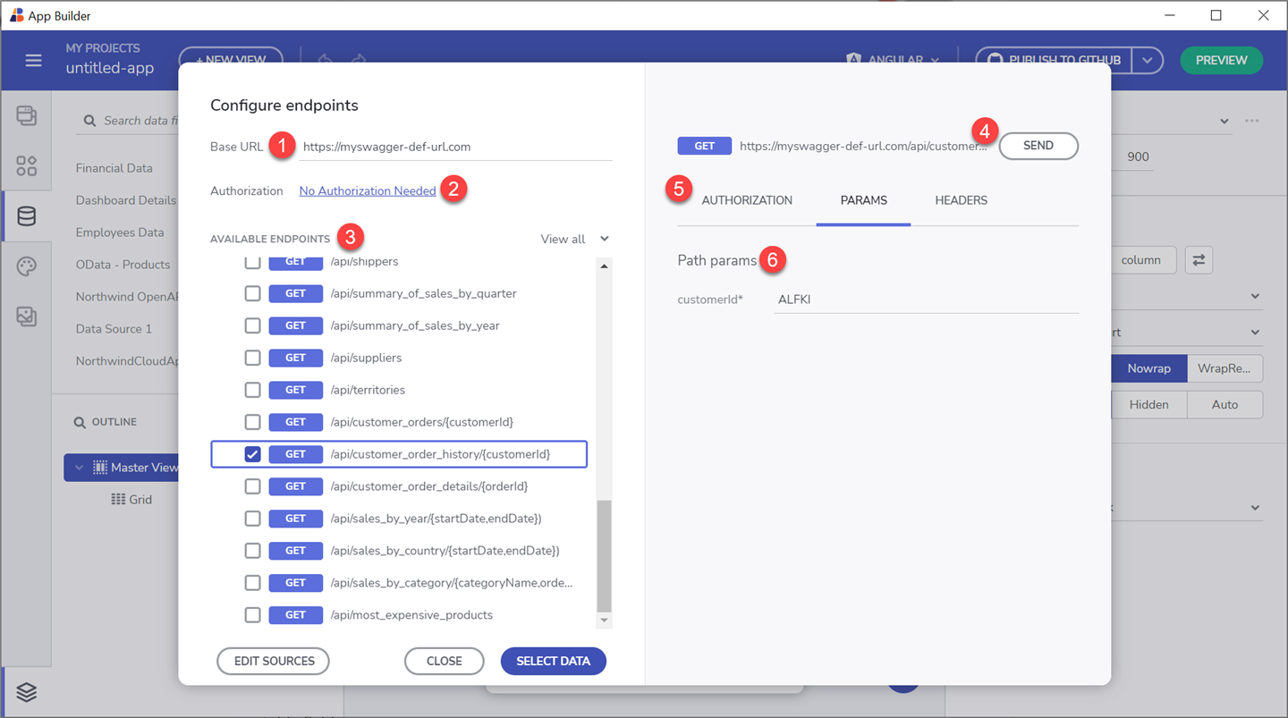Configure Swagger UI Endpoints Dialog in App Builder