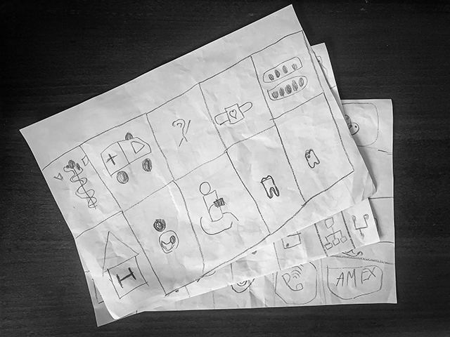 Sketches my 6-year-old son did for some of the material inspired icons