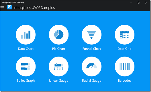 Infragistics UWP Preview Sample Browser