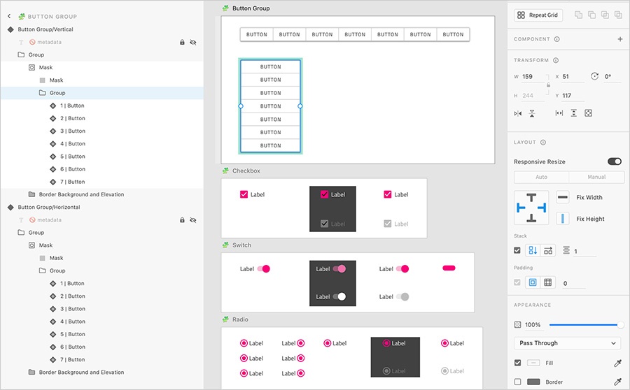 adding button group to adobe xd design system