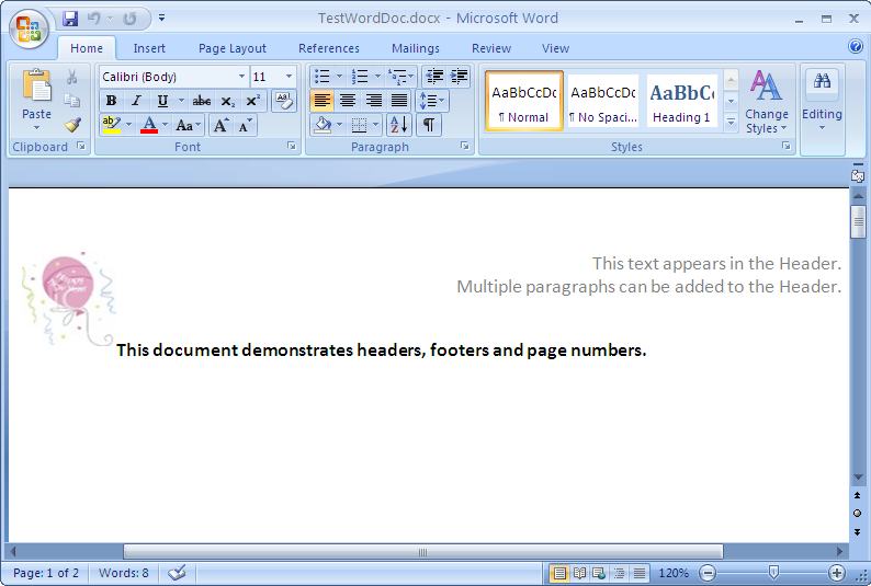 make header only on first page in word