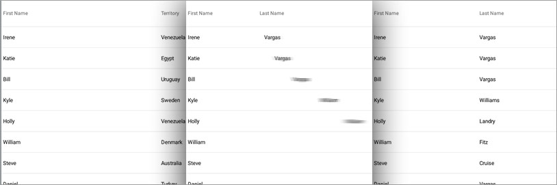 Control has a variety of animation for column actions