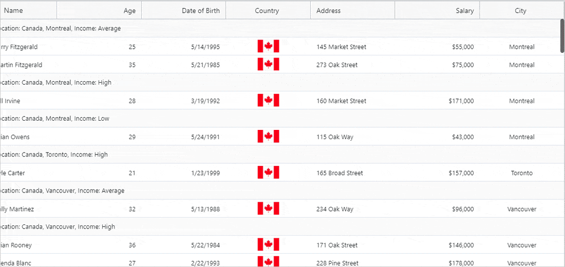 Animation of outlook style grouping features Animation of outlook style grouping features on the React Data Grid