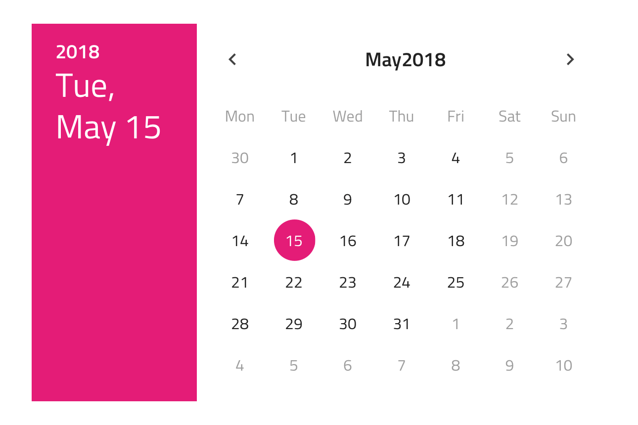 Calendar Design System Component Native Angular Ignite UI for Angular