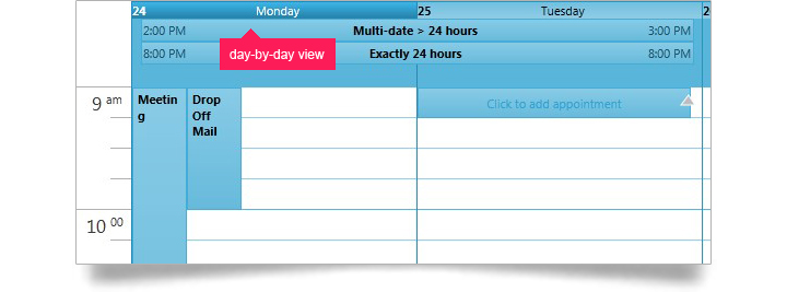 Users can view multiple resources calendars for a day-by-day view of activities.